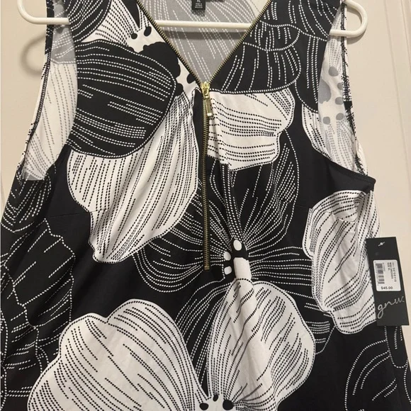 GNW Black and White Midi A-line Sleeveless V-neck Dress - Picture 2 of 5